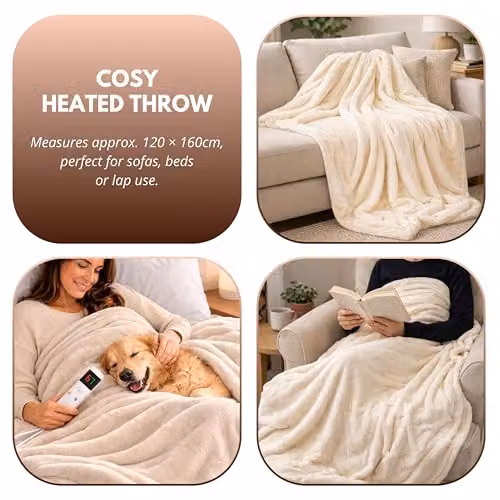 Marco Paul Interiors Beige Fleece Electric Heated Throw Blanket for Adults, W: 160 cm, D: 120 cm – 3