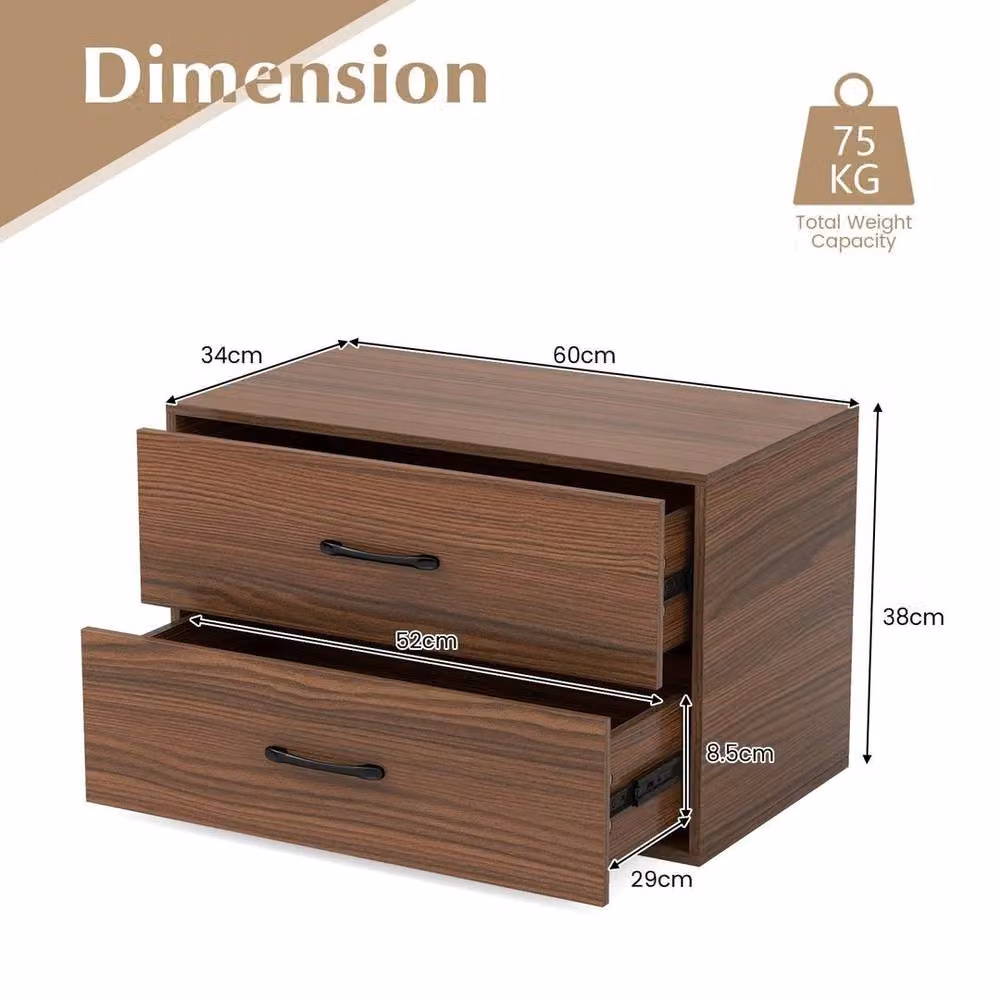 KORVIXA Modern 2-Drawer Multi-Purpose Storage Cabinet in Brown, W/D/H: 100 x 100 x 100 cm – 2