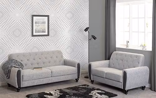 Seconique Chester Chesterfield 3 and 2 Seater Sofa Set in Grey Fabric – 2