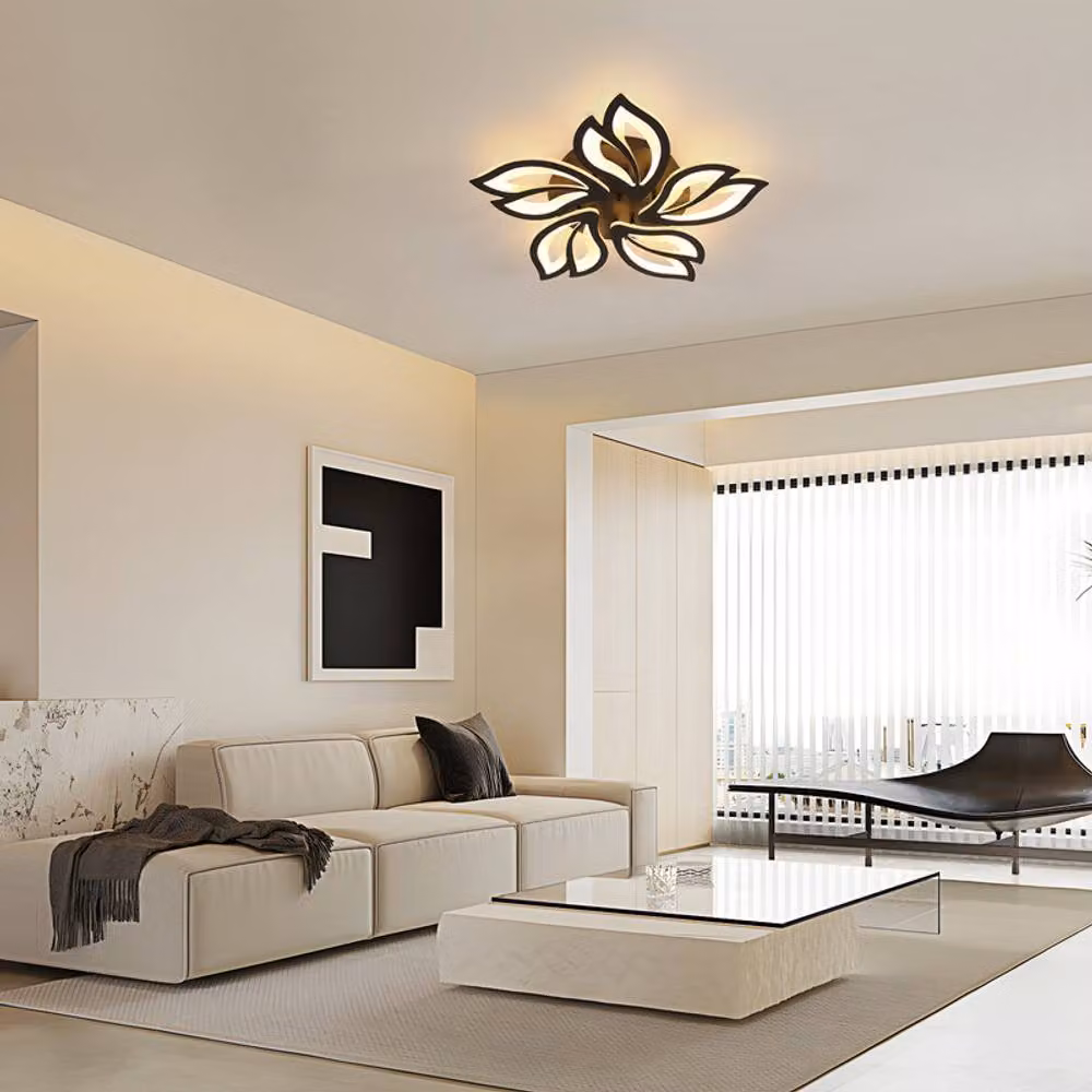 COMELY Black Flower LED Ceiling Light, 45W Dimmable Modern Metal and Acrylic Lighting with Remote Control – 2