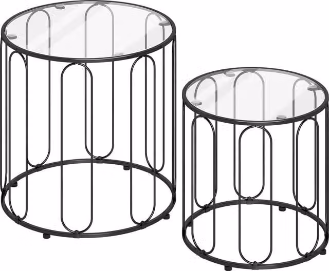 HOMCOM Modern Round Nesting Tables with Glossy Glass Tops and Metal Sled Base, Black
