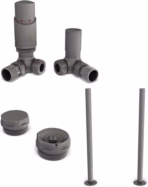 Talus Bold Angle Thermostatic Radiator Valve Installation Kit with Thermostat Head in Brushed Natural Pewter