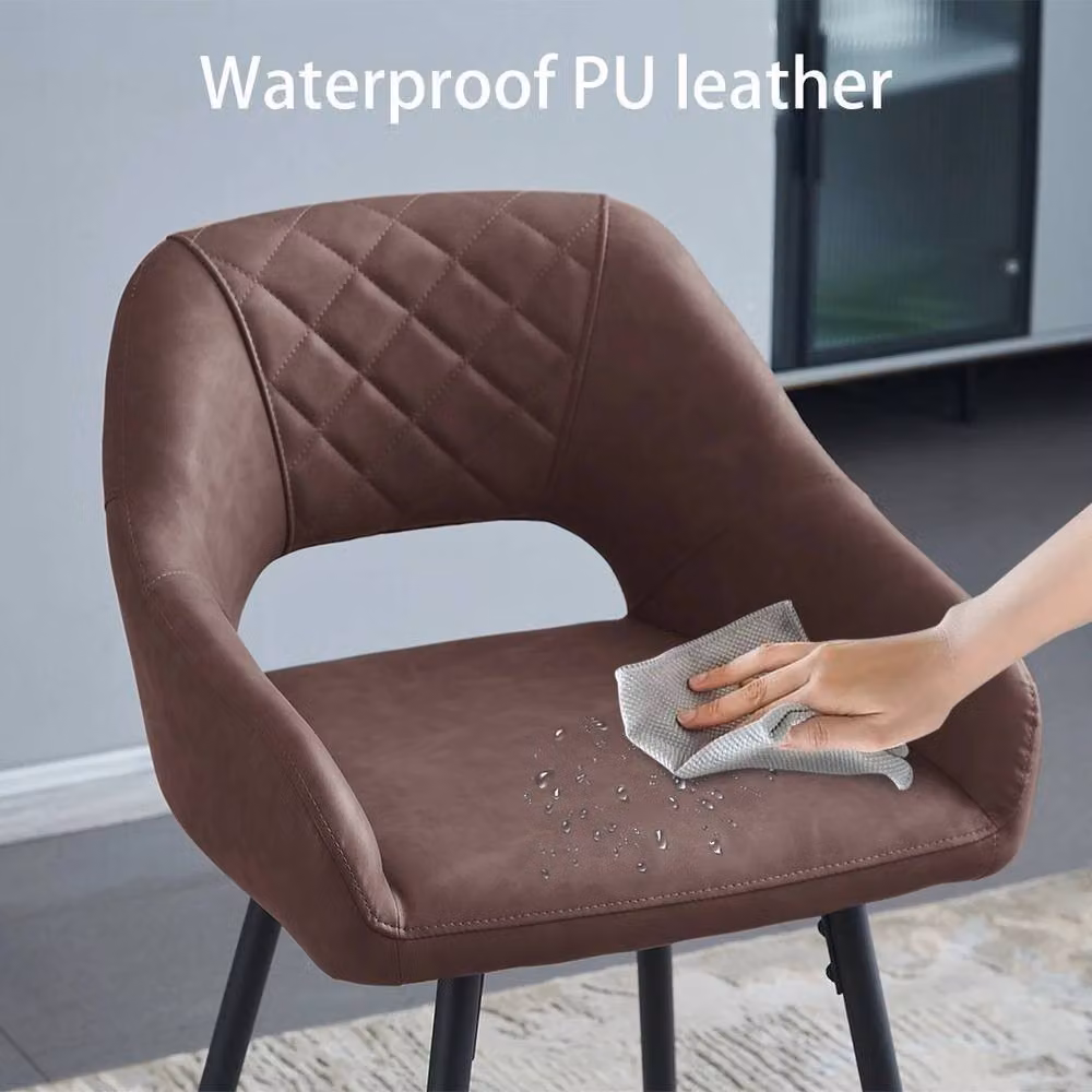 PAWNORA Set of 2 Modern Brown PU Leather Breakfast Bar Stools – 3