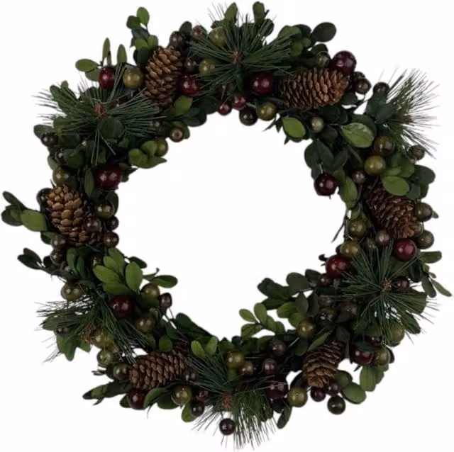 Four Candle Green Pinecone and Berry Wreath, Diameter: 27 cm – 1