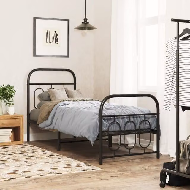 Berkfield Home Metal Bed Frame with Footboard, Black, W/D/H: 75 x 190 x 16 cm