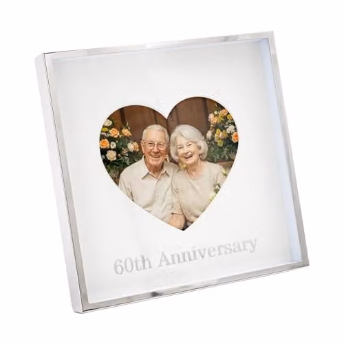 Happy Homewares Modern Heart Photo Frame in Silver and Black Metal for 4x4 Pictures