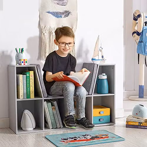 HOMCOM Grey Kids Bookcase and Toy Storage Cabinet for Children's Rooms and Living Rooms – 2
