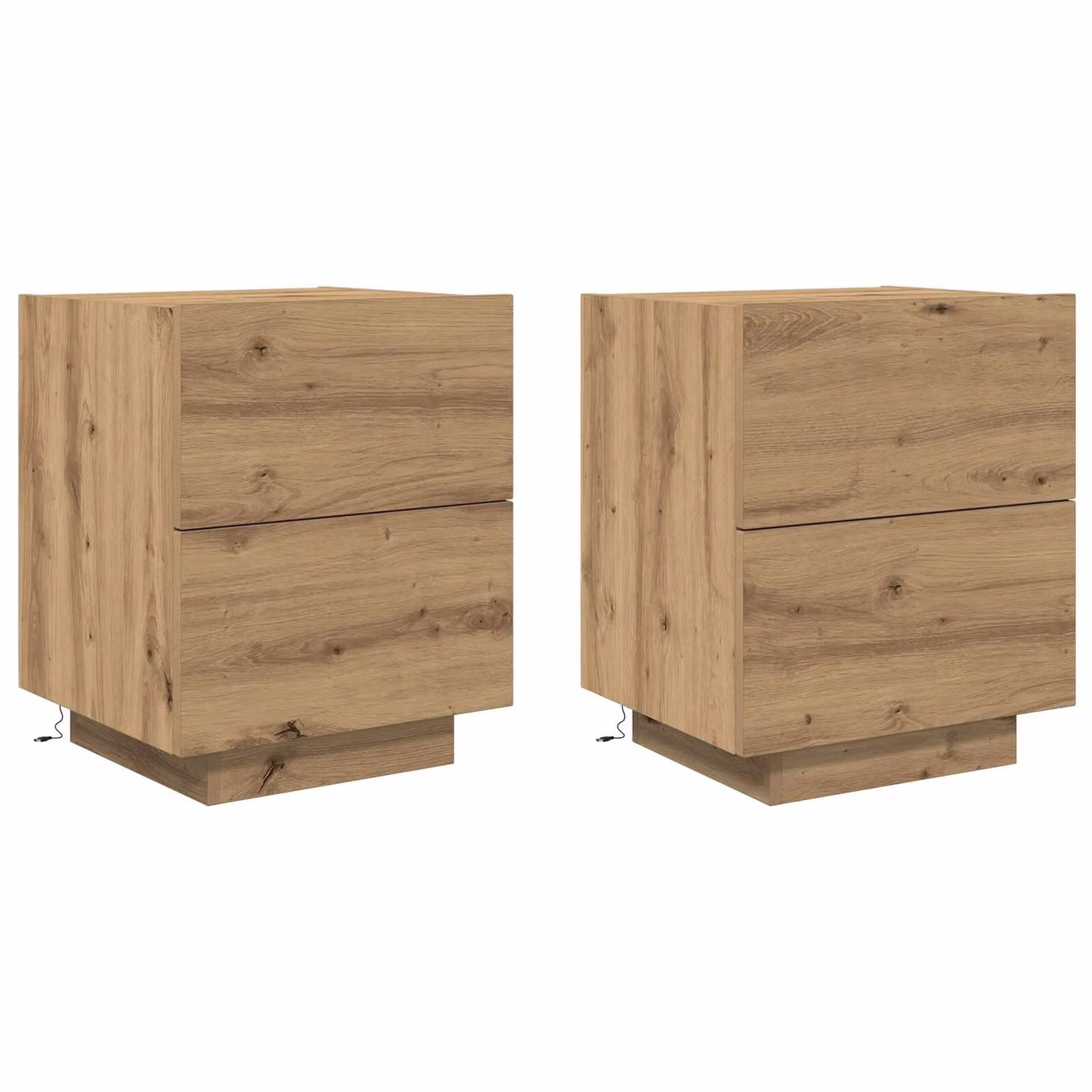Berkfield Home Set of 2 Artisan Oak Bedside Cabinets with Integrated LED Lights, Brown, W: 45 cm, D: 40 cm, H: 55 cm – 2