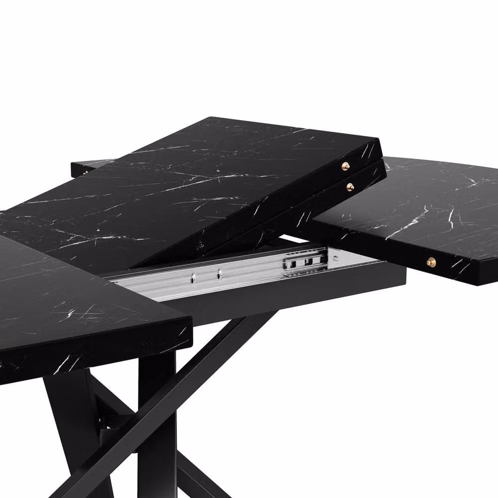 ModernLuxe Extendable Oval Dining Table with X-shaped Metal Frame in Black – 4