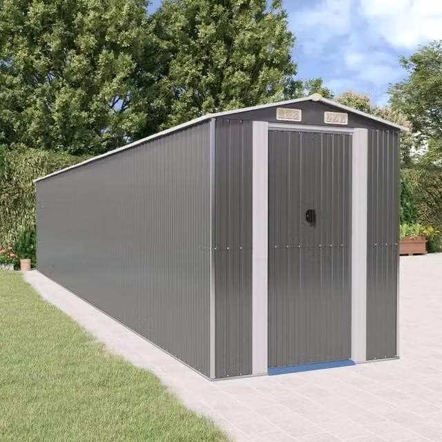 Berkfield Home Galvanised Steel Garden Shed in Grey, W/D/H: 192 x 1021 x 223 cm – 1