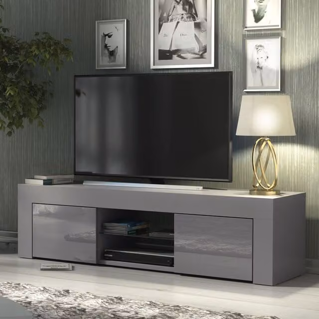 Creative Furniture Modern Glossy TV Unit in Grey, W/D/H: 130 x 35 x 35 cm – 1