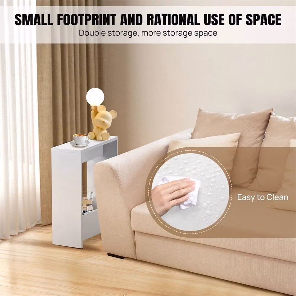 SPETLEK Narrow Bedside Table with Storage Shelves and Magazine Rack, White, W/D/H: 20 x 55 x 60 cm – 3