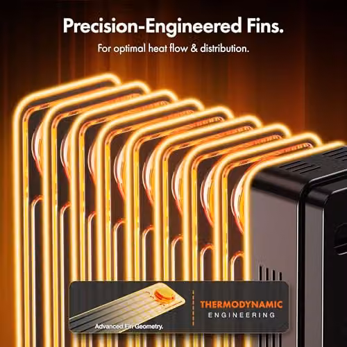 VonHaus 2000W Oil Filled Radiator, Black Freestanding Electric Heater with Adjustable Thermostat and Overheat Protection – 5