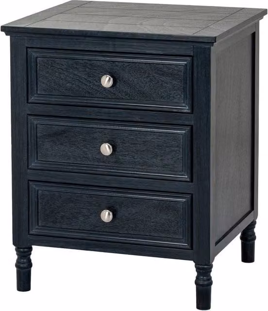 Lemon Pavilion Contour Collection 3 Drawer Side Table in Black Wood, W: 48 cm, D: 48 cm, H: 59 cm