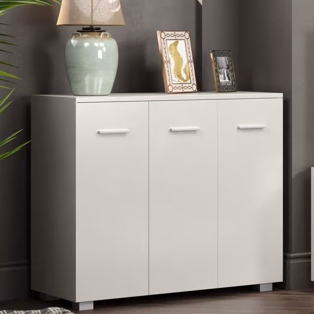 Core Products Ltd Lido 3 Door Glossy White and Silver Modern Sideboard