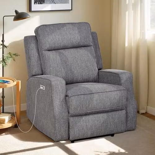 HOMCOM Electric Fabric Recliner Armchair in Grey with Adjustable Leg Rest and USB Port – 1