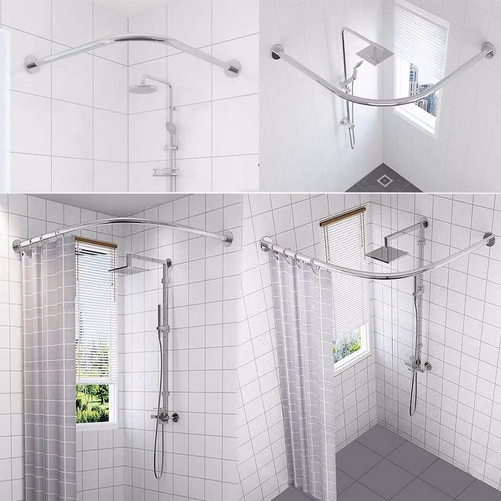 NESTLUNE L-Shape Stainless Steel Shower Corner Curtain Rod in Silver, W/D: 100 x 100 cm – 3