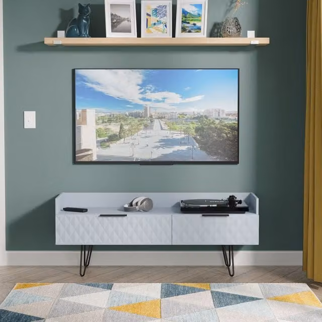 2 U Islay Ready Assembled 2 Drawer Coffee TV Unit in Light Blue