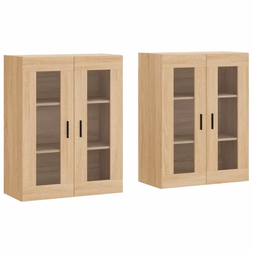 Berkfield Home Set of 2 Wall Mounted Cabinets in Sonoma Oak Brown with Glass Doors – 1