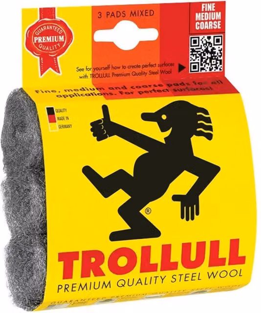 Trollull Steel Wool Pads, Assorted Grades, Pack of 3, Grey/Multicolour