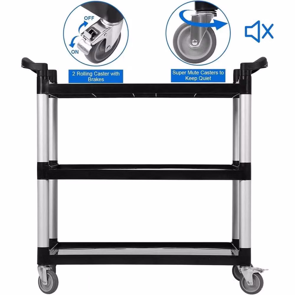 VOGREX Heavy Duty 3-Tier Utility Trolley Service Cart, Black – 3