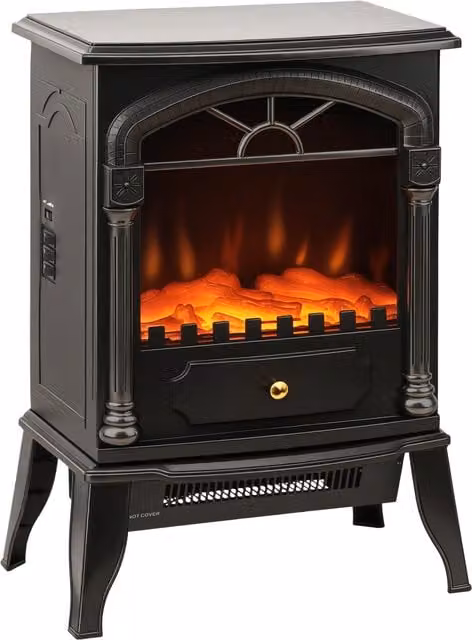 HOMCOM Electric Fireplace Stove Heater with 3D Flame Effect, 2000W, Black