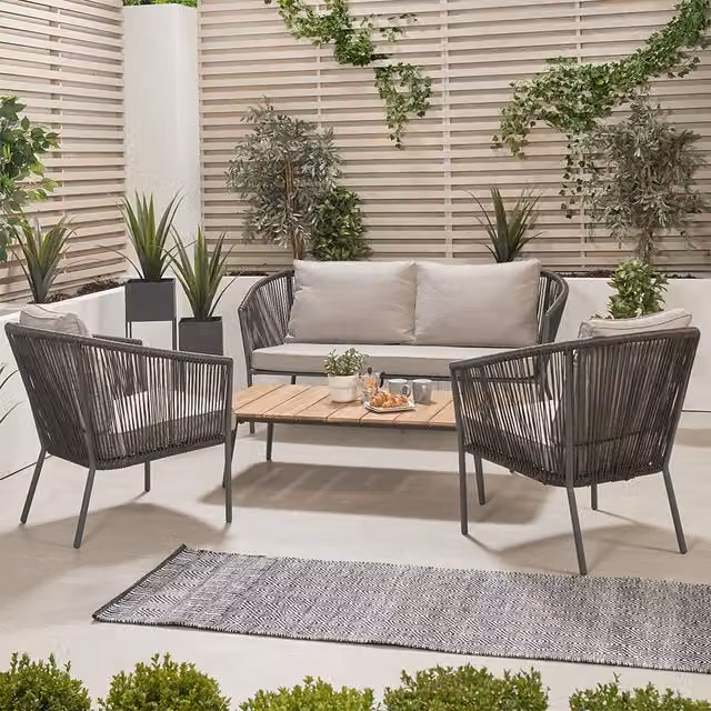Pacific Lifestyle 4 Seater Grey Acacia Wood and Poly Rope Patio Set