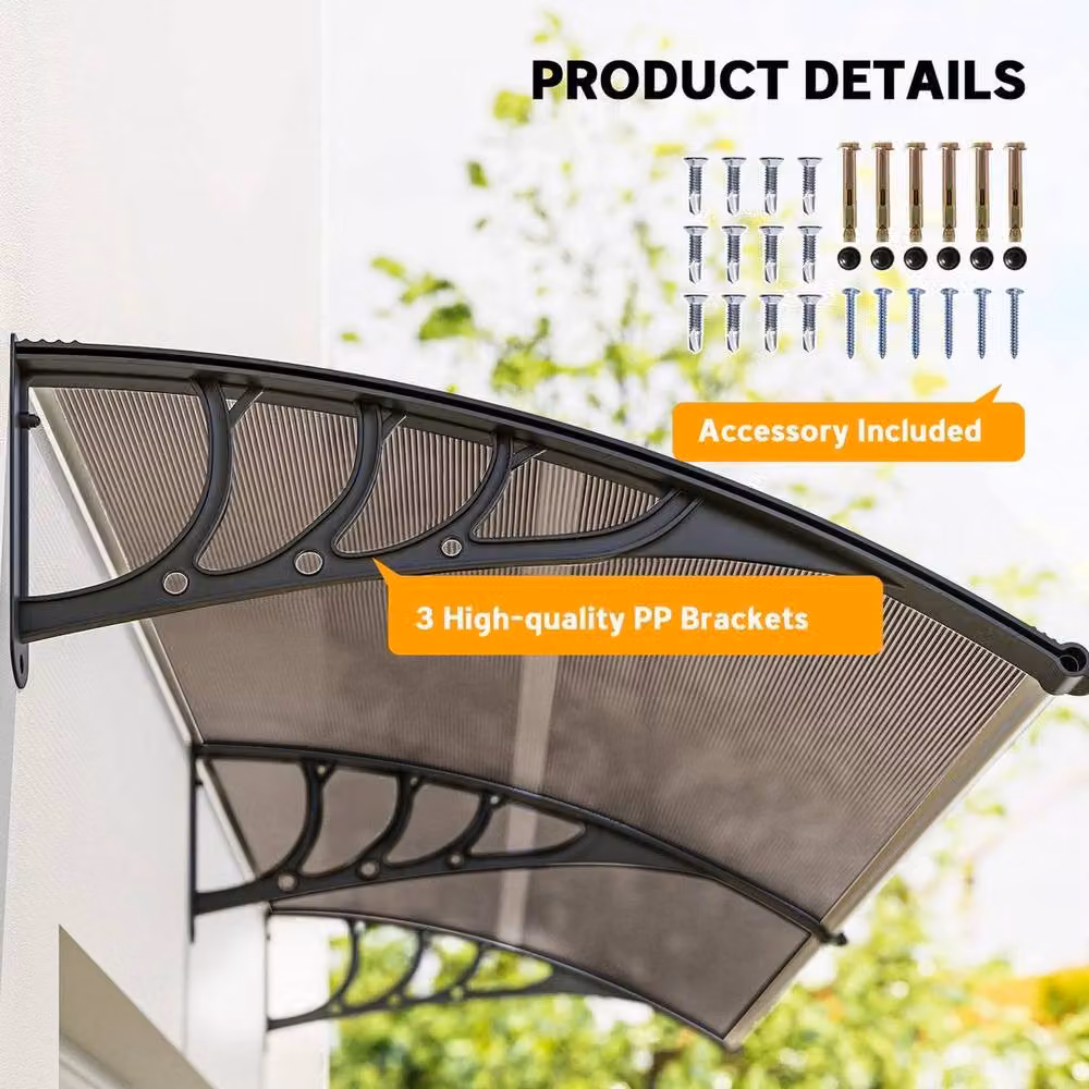 NESTLUNE Brown Outdoor Curved Window Porch Canopy Awning, W: 100 cm, D: 15 cm, H: 15 cm – 5