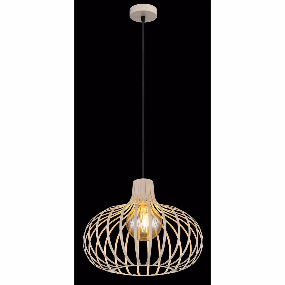 Netlighting Mateo Round Wire Frame Pendant Ceiling Light in Beige Metal with E27 Socket – 2