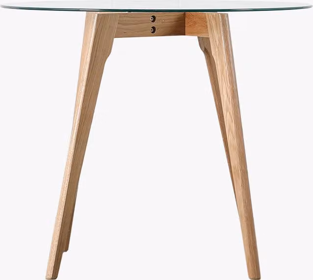 Perch & Parrow Mid-Century Round Oak and Glass Dining Table in Brown