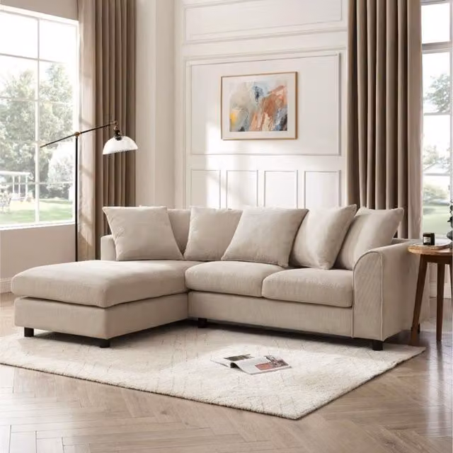 Fred Left-Hand Corner Sofa in Beige Linen with Scatter Cushions