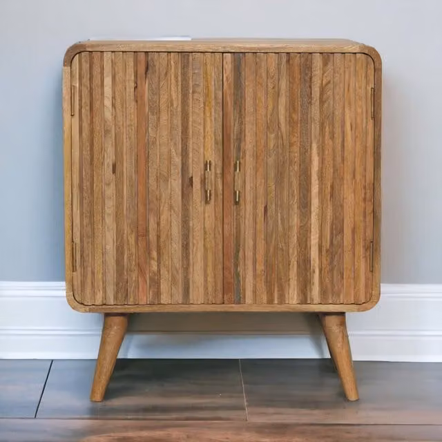 Artisan Furniture Modern Mango Wood T-bar Ridged Cabinet in Brown
