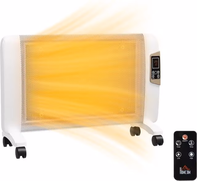 HOMCOM White Portable Convector Heater with 2 Heat Settings and Adjustable Temperature 15-40°C