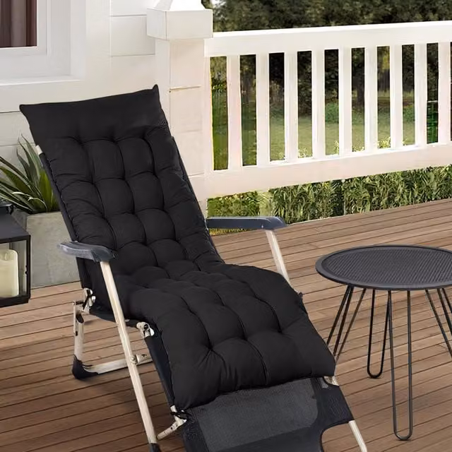 Breeins Non-Slip Foam Sun Lounger Cushion in Black with Outdoor Fabric