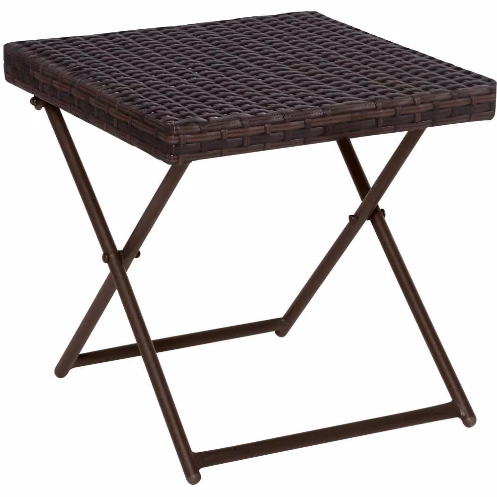 STILVORA Folding Side Table with Brown PE Rattan and Steel Frame – 4