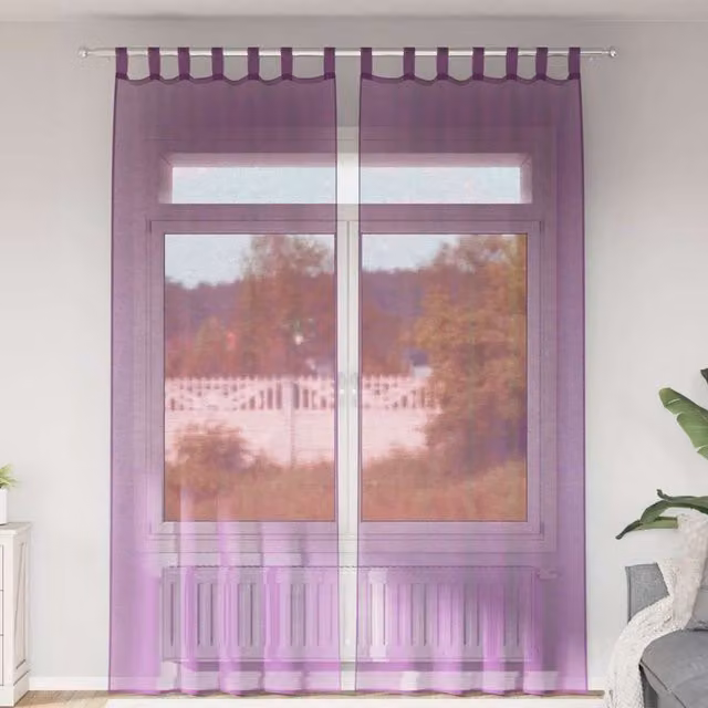 Berkfield Home Purple Voile Fabric Curtains with Rod Pockets, 2 Pack