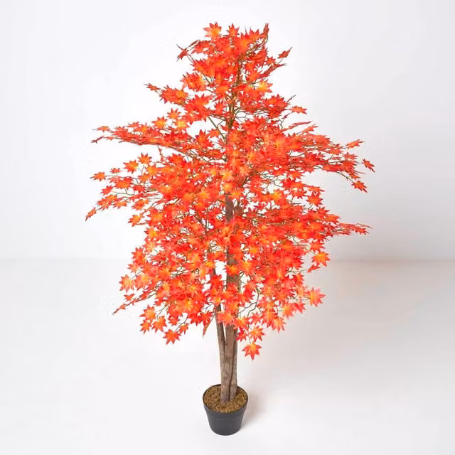 Homescapes Red and Orange Autumn Maple Tree Artificial Plant with Pot, Height: 160 cm