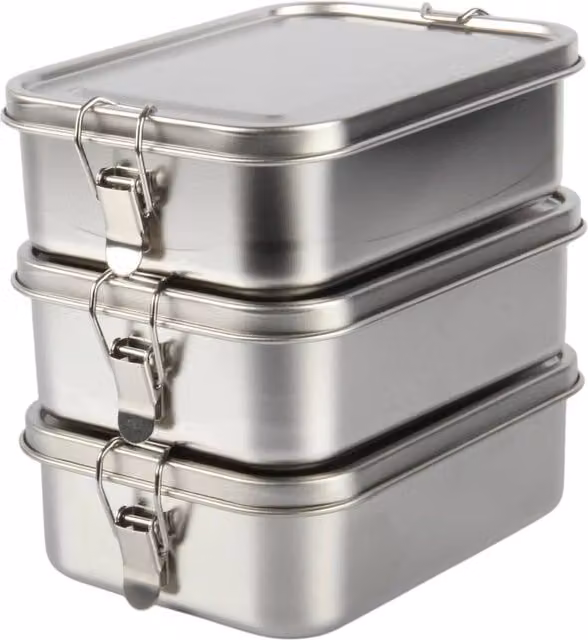 NESTLUNE 4-Piece Silver Metal Bento Lunch Box, 1150ml Stainless Steel Food Container – 1