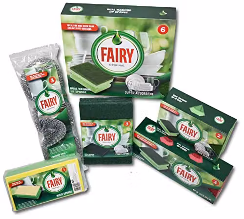 Addis Fairy Originals Non Scratch General Dual Sponge Scourer with Crystals, Green, Pack of 6 – 5