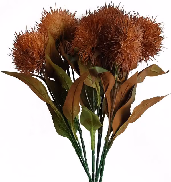 Artificial Globe Thistle Yellow Flower Stems with Leaves