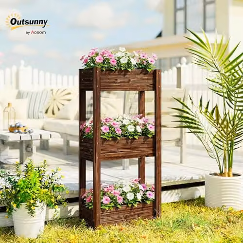 Outsunny 3-Tier Brown Wooden Raised Planter Garden Bed, W/D/H: 60 x 25 x 120 cm – 2