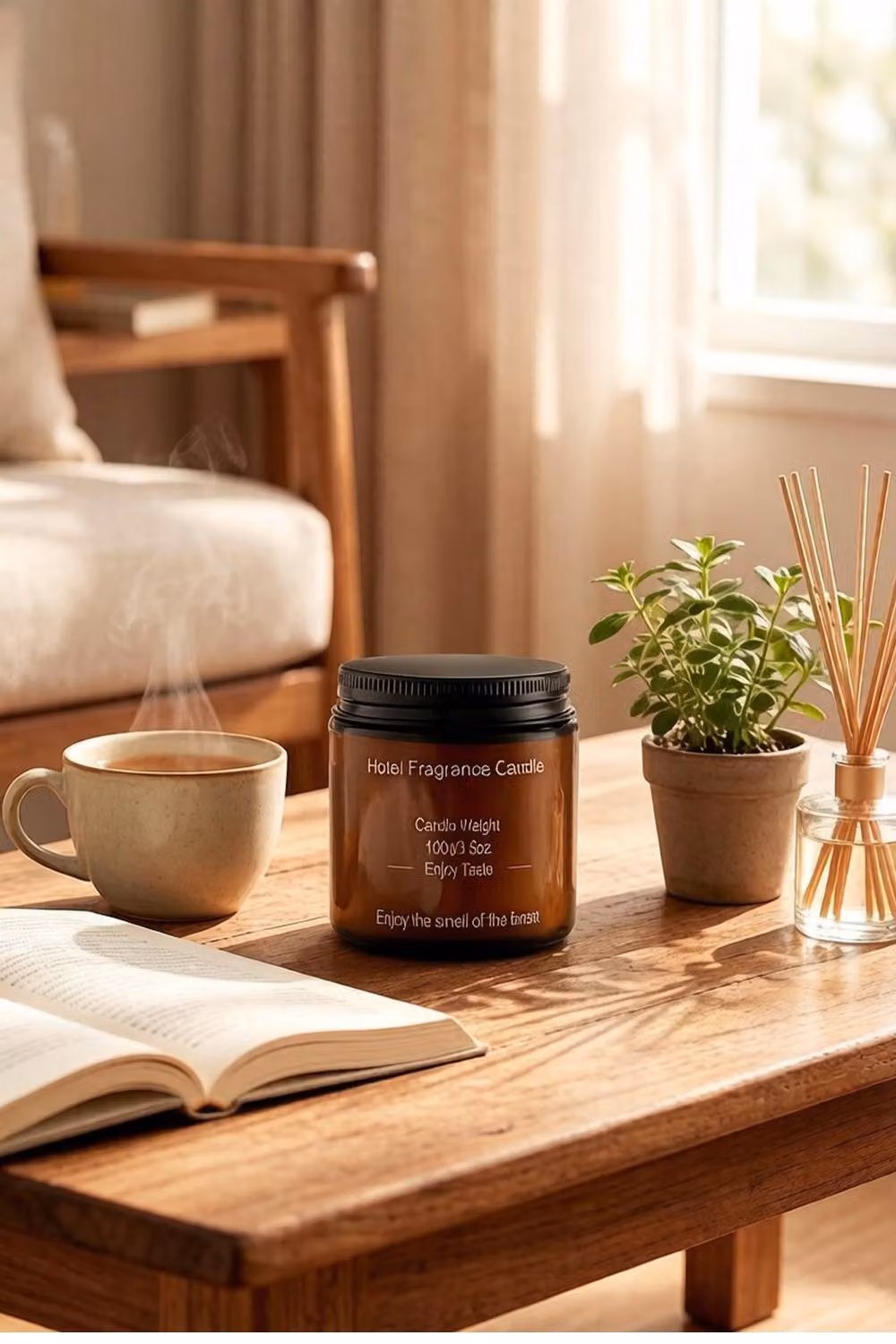 Garden Sanctuary Green Tea & Orange Blossom Soy Wax Scented Candle in a Brown Glass Jar – 2