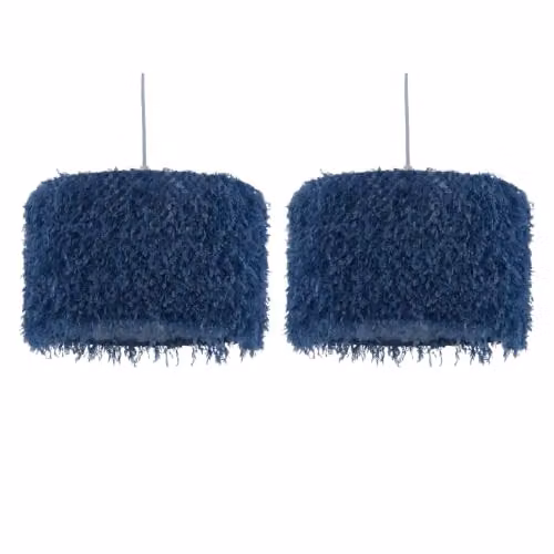 First Choice Lighting Rogers Set of 2 Blue Shaggy Easy Fit Pendant Shades, Diameter: 30 cm – 4