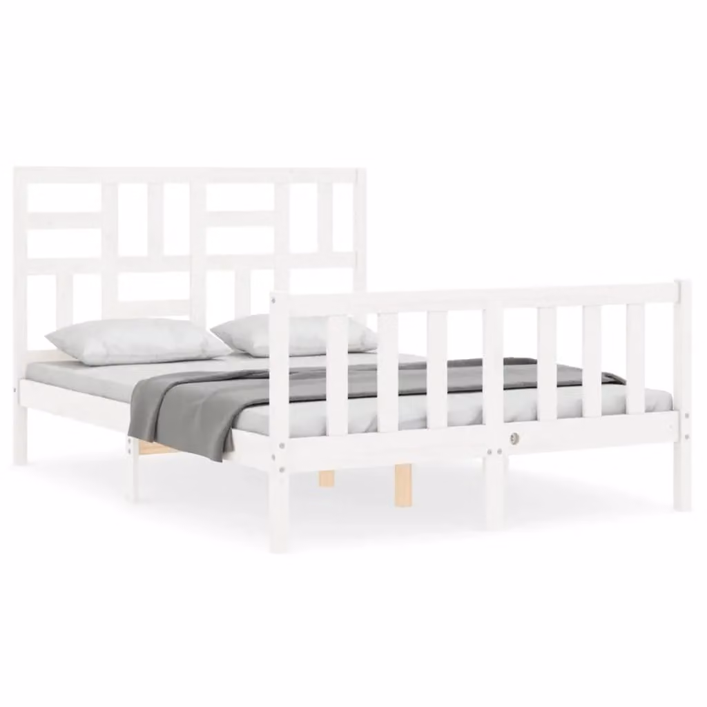 Berkfield Home Solid Wood Pine Bed Frame with Headboard, White, W: 140 cm, L: 190 cm – 2