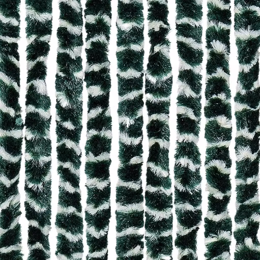Berkfield Home Chenille Fly Curtain, Green and White Striped, W: 100 cm, H: 230 cm – 4