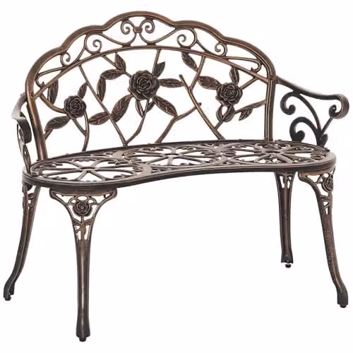 Outsunny Vintage Rose Style Cast Aluminium Garden Bench in Bronze Tone, W/D/H: 78 x 54 x 54 cm – 1