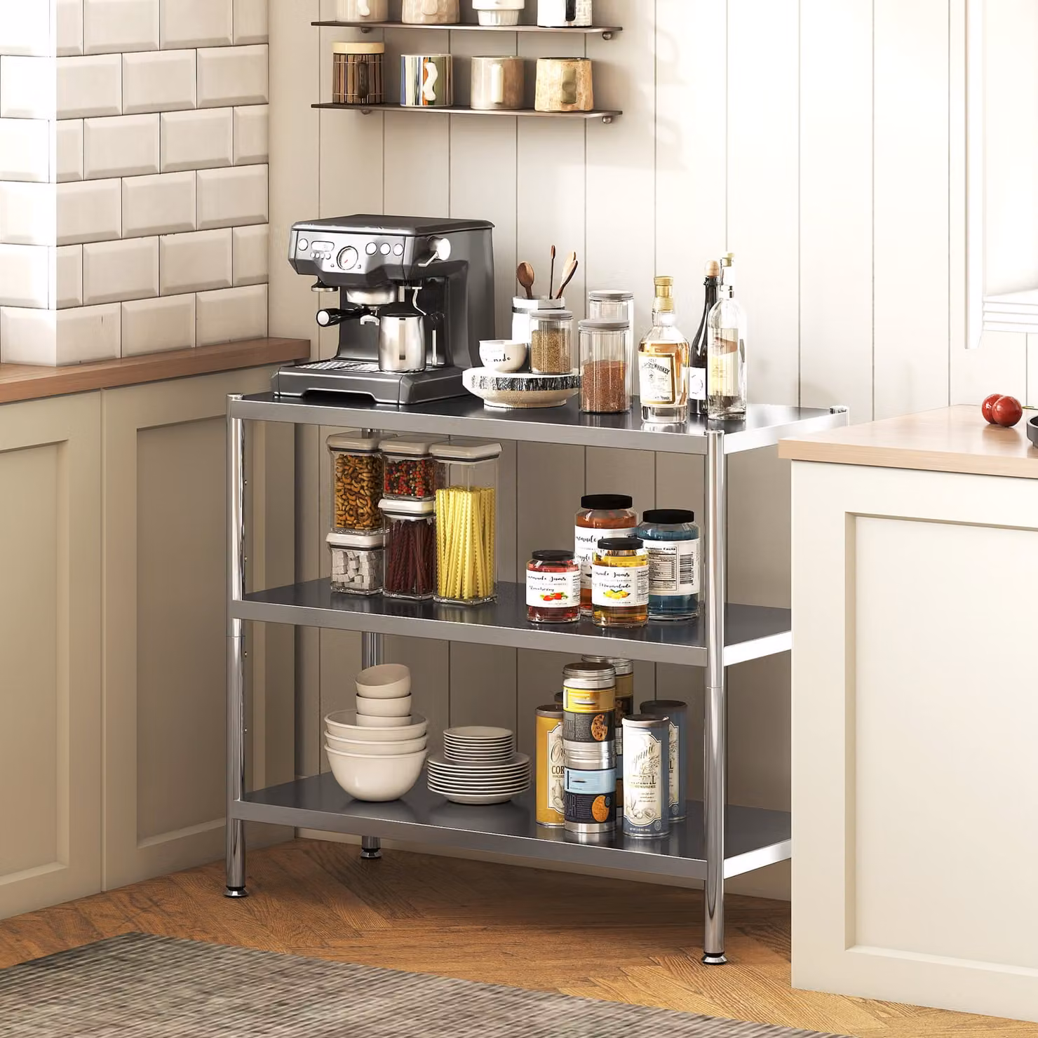 HOMCOM 3-Tier Silver Bakers Rack with Adjustable Shelves and Kitchen Storage – 2