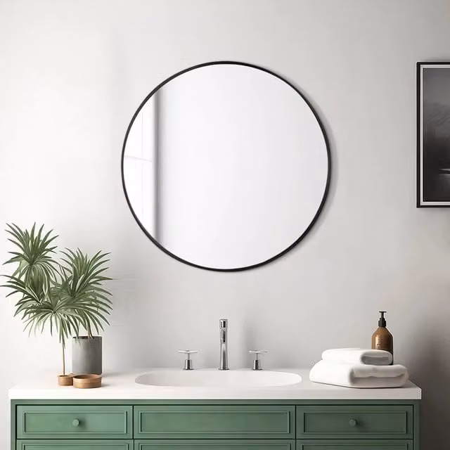 Lifeideas Minimalist Round Black Wall Mirror, Diameter: 50 cm
