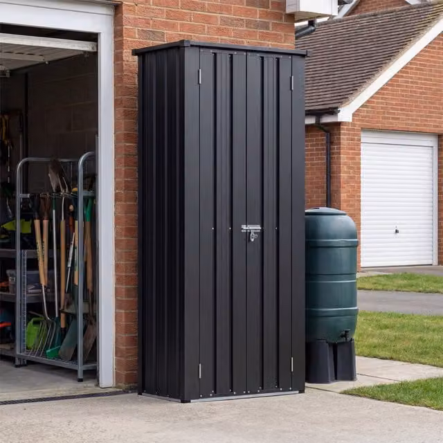 Breeins Metal Garden Storage Cabinet with Lockable Hinged Doors and Internal Shelves, Black, W: 45.72 cm, D: 45.72 cm, H: 76.2 cm
