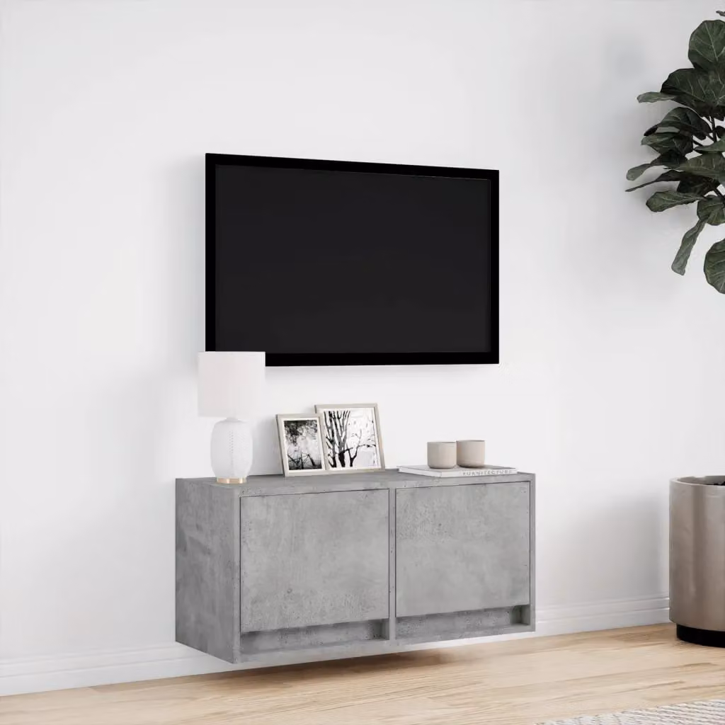 Berkfield Home Modern Wall Mounted TV Cabinet with Integrated LED Lights in Concrete Grey, W/D/H: 80 x 31 x 35 cm – 3